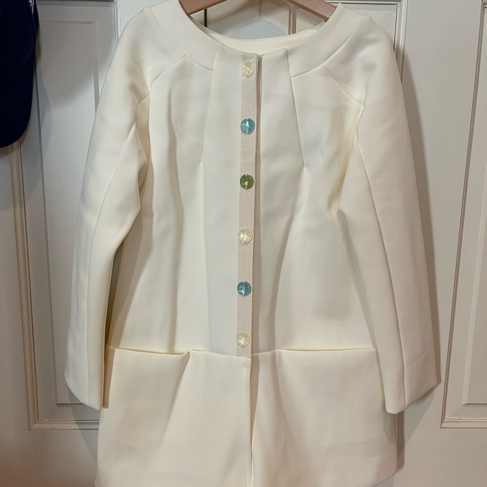 Mi Mi Sol girl’s over coat cream button-down formal party size 8T.